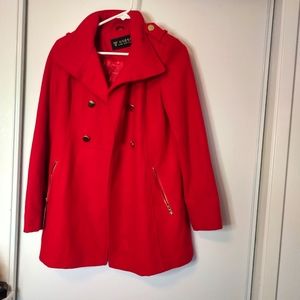 GUESS Red Pea Coat size S Brassy Buttons